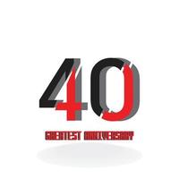 40 Years Anniversary Celebration Black Red Color Vector Template Design Illustration