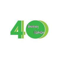 40 Years Anniversary Celebration Green Color Vector Template Design Illustration