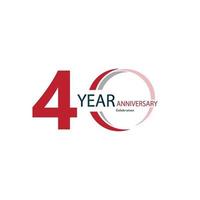 40 Years Anniversary Celebration Red Color Vector Template Design Illustration