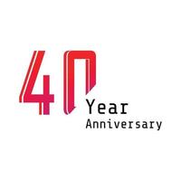 40 Years Anniversary Celebration Red Color Vector Template Design Illustration