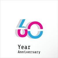 60 Years Anniversary Celebration Pink Blue Color Vector Template Design Illustration