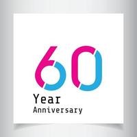 60 Years Anniversary Celebration Pink Blue Color Vector Template Design Illustration