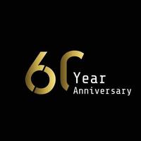 Ilustración de diseño de plantilla de vector de color de fondo negro dorado celebración de aniversario de 60 años