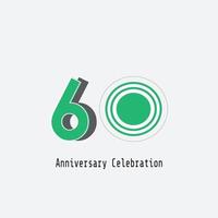 Ilustración de diseño de plantilla de vector de color verde de celebración de aniversario de 60 años