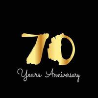 Ilustración de diseño de plantilla de vector de color de fondo negro dorado de celebración de aniversario de 70 años