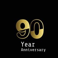 90 Years Anniversary Celebration Gold Black Background Color Vector Template Design Illustration