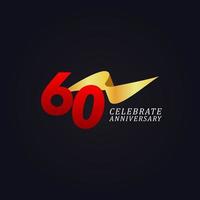 60 Years Anniversary Celebration Elegant Gold Ribbon Vector Template Design Illustration