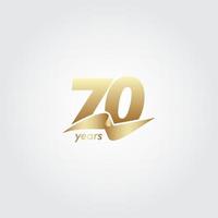 70 Years Anniversary Celebration Gold Ribbon Vector Template Design Illustration