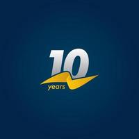 Ilustración de diseño de plantilla de vector de cinta azul y amarilla blanca de celebración de aniversario de 10 años