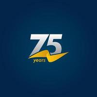 Ilustración de diseño de plantilla de vector de cinta azul y amarilla blanca de celebración de aniversario de 75 años