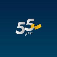 55 Years Anniversary Celebration White Blue and Yellow Ribbon Vector Template Design Illustration