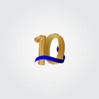 Ilustración de diseño de plantilla de vector de oro número de celebración de aniversario de 10 años