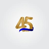 Ilustración de diseño de plantilla de vector de oro número de celebración de aniversario de 45 años