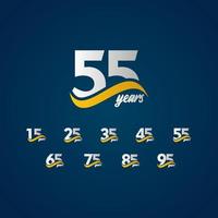 55 Years Anniversary Celebration Elegant White Yellow Blue Logo Vector Template Design Illustration