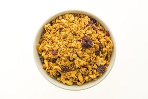 Granola in a white bowl photo