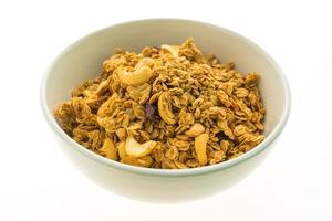 Granola in a white bowl photo