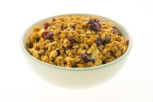 Granola in a white bowl photo