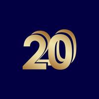 Ilustración de diseño de plantilla de vector de oro azul de celebración de aniversario de 20 años