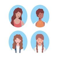 group of young women avatars characters vector