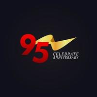 95 Years Anniversary Celebration Elegant Gold Ribbon Vector Template Design Illustration