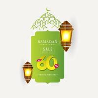 Ramadán kareem descuento de venta oferta especial hasta 60 por tiempo limitado solo celebración de linterna diseño de plantilla de vector ilustración