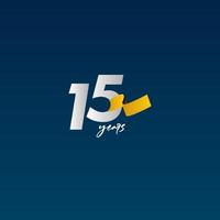 15 Years Anniversary Celebration White Blue and Yellow Ribbon Vector Template Design Illustration