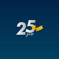 25 Years Anniversary Celebration White Blue and Yellow Ribbon Vector Template Design Illustration