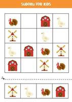 Sudoku game with cartoon farmhouse, mill, goose and turkey