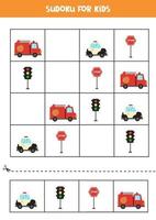 Sudoku game with cartoon transportation means vector