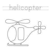 Tracing letters with cartoon helicopter. Writing practice. vector