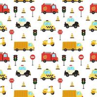 Seamless pattern with cute cartoon transportation means vector