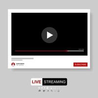 Video Player Template Design. Mockup live stream window, player. Social media concept. vector