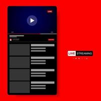 Video Player Template Design. Mockup live stream window, player. Social media concept.
