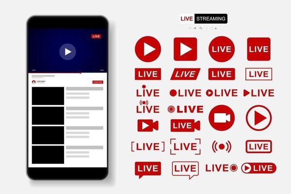 Video Player Template Design. Mockup live stream window, player. Social media concept.