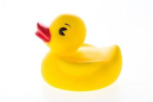 Yellow rubber duck on white background photo