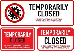 Office temporarily closed for coronavirus sign set vector