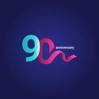 90 Years Anniversary Celebration Purple Ribbon Vector Template Design Illustration