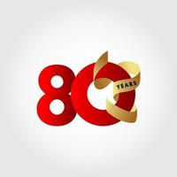 Ilustración de diseño de plantilla de vector de celebración de cinta de aniversario de 80 años