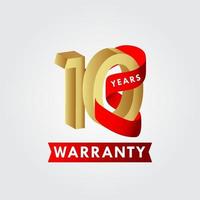 10 Years Warranty Ribbon Vector Template Design Illustration