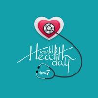banner del día mundial de la salud con estetoscopio y forma de corazón vector