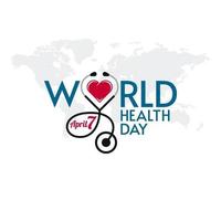 día mundial de la salud letras estetoscopio y forma de corazón vector