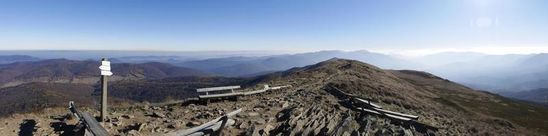 Panorama landscape of Bieszczady Mountains with clear blue sky in Poland photo