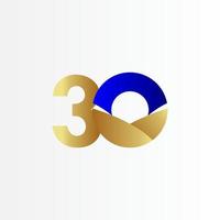 30 Years Anniversary Blue Gold Celebration Vector Template Design Illustration