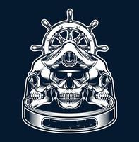 marine skull and ship wheel vector
