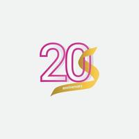 20 Years Anniversary Celebration Gold Ribbon Vector Template Design Illustration