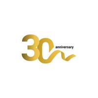 30 Years Anniversary Celebration Gold Ribbon Vector Template Design Illustration