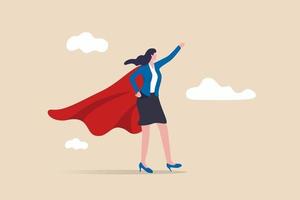 powerful businesswoman wearing business suit with superhero cape