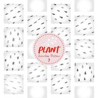 Plant pattern, black and white hand-drawn tree doodle digital paper, abstract plants repeating background, the monochrome herb vector wallpaper, cute shrub decorative element