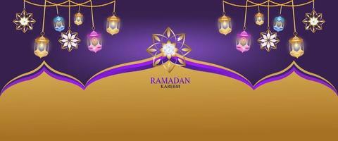 banner de oro y diamantes ramadan kareem vector para desear el festival islámico.