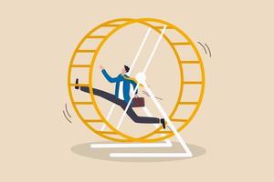 frustrated businessman running in a rat race wheel vector